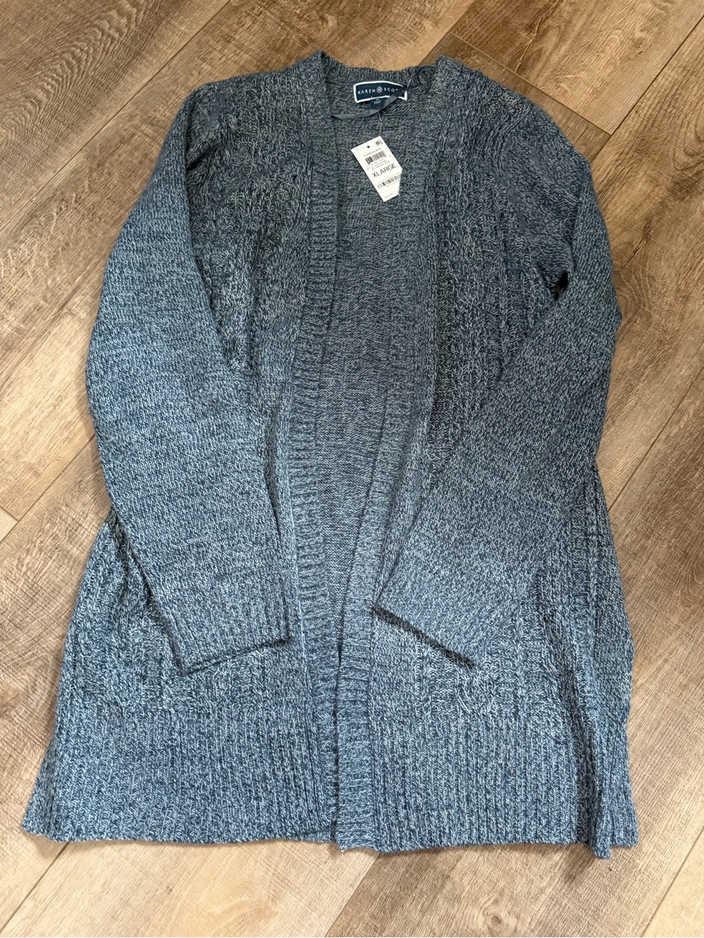 Karen Scorr Open-Front Chunky Knit Cardigan - Slate Gray
